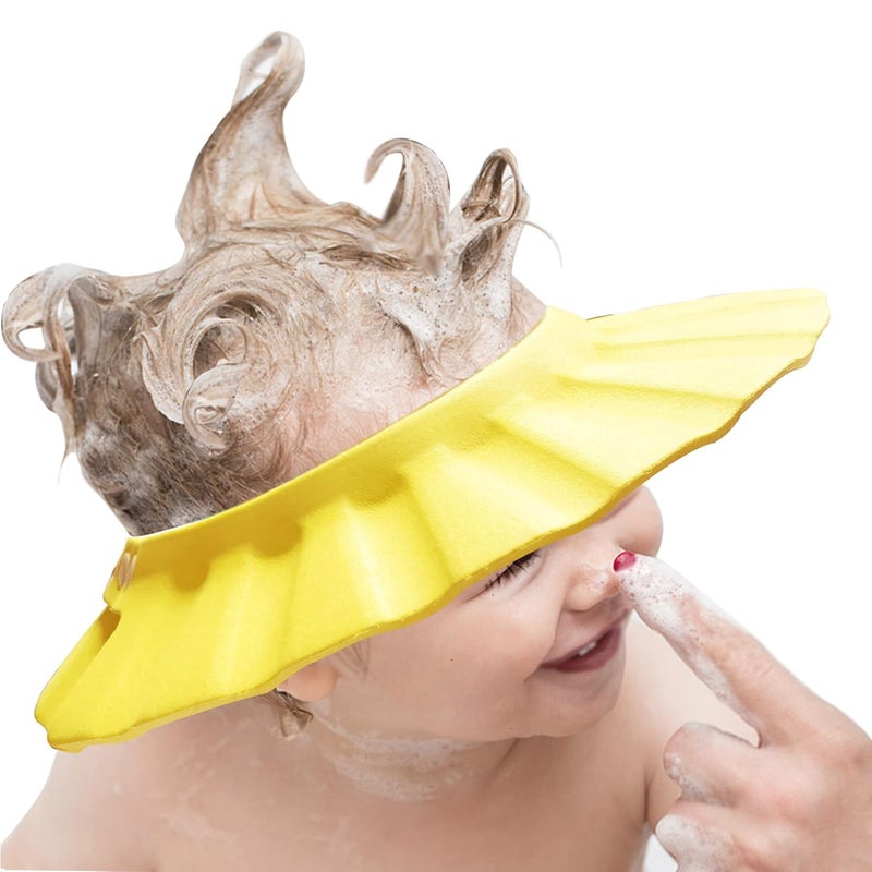 KOMIDK Soft Adjustable Baby Shower Cap - Head Visor for Washing Hair, Bathing Protection - Toddler, Kids, Children Bath Cap (Yellow) - Image 1